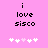 Pixelated text 'i love disco' on pink background with white and light pink plus signs below, animated change in plus sign positions.