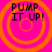 Four identical orange concentric circles on a bright pink background with black text reading "PUMP IT UP!" in pixelated font.