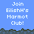 Pixelated blue background with white text reading "Join EilishH's Marmot Club!" repeated across multiple sections, separated by dark brown pixelated terrain lines.