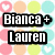 Pixelated text reads "Bianca + Lauren" and "Best Friend For Life" over a background of pastel circles with heart and Twitter symbols.