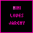 Pixelated text 'HI! LOVES JAREMY' in pink and white on black background with bright pink border, animated color shifts across frames.