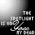 A 2x2 contact sheet of a pixel-art animated icon showing four frames with the text "THE SPOTLIGHT IS ON YOU MY DEAR" and a spotlight graphic, where two frames have an asterisk symbol appearing or disappearing.