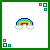 Pixel art icon with a rainbow over clouds, text "Where is me", and other elements in teal and green borders.