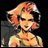 A pixelated 48x48 animated buddy icon featuring a stylized female character with orange hair and green top on the left, paired with "Anime IM" text and a signature on the right against black background.