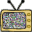 Six pixelated television sets with golden frames and black-and-white antennas arranged in two on a gray background