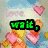 Pixelated image with green text 'wait.' over a character holding pink hearts against a sky background, and adjacent pink text blocks on black.