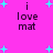 A bright pink background with cyan starbursts and pixelated text reading "i love mat" in dark purple, arranged in a pattern