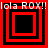 Four red and black square frames with "lola ROX!!" text above each, arranged in a on a solid red background