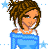 Pixel art of a woman in blue clothing with brown hair, holding a blue purse, surrounded by blue stars and text reading "I Love You" on a white background.
