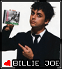 A person in a black suit holds a CD case while making a middle finger gesture, with 'BILLIE JOE' text and a heart symbol below.