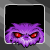 A 4-frame animated contact sheet showing a purple fuzzy creature with red eyes against black backgrounds, displaying text changes from no text to "HOT" to "HOT 50" and finally "HOT 50 CUTE."