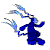 Animated blue figure with flowing light-blue hair performs a sequence of arm and leg movements against white background.