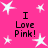 Pink background with white stars and repeated text "I Love Pink!" in black pixelated font.