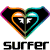 A contact sheet of three animated frames showing a heart-shaped logo with rainbow-colored outlines and internal 'FF' symbols, each frame displaying different color variations of the outline while maintaining consistent text below.