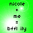 Green background with pixelated text 'nicole + me = bffl ily' in four identical , each containing a bright white circular light effect