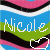 Animated icon with wavy striped background and white text 'Nicole' above a heart symbol.