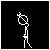 Pixelated white stick figure on black background performs circular arm motion with head tilt, transitioning through four distinct poses.