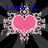 A four- displays a pink heart with white floral accents on black background, each showing different blue text above the heart