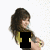 A woman with long brown hair in a yellow top appears in three states: one with a black rectangle over her chest, one with yellow 'LOV' text, and one with cyan 'DEMI' text.