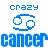 Blue pixelated Cancer zodiac symbol with text variations 'crazy', 'cute', and 'courageous' above or below it on a white background.