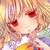 Anime-style character with blonde hair and red eyes, wearing a white top with yellow and purple accents, shown in a static pose with subtle expression changes.