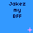 Blue background with repeated 'Jakez my BFF' text and pink star-like animations.
