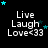 Black background with white text 'Live Laugh Love<33' and cyan stars in various positions