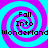 Four identical pixelated spiral patterns with cyan and magenta colors, each containing text reading "Fall Into Wonderland" in black block letters.