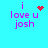 Pixelated cyan background with purple text 'i love u josh' and red heart or star symbols above the 'u'.