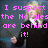 Pixelated image with pink text overlay reading "I suspect the Morgles are behind it!" over a blurred figure in dark clothing.