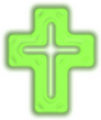 A contact sheet of 10 animated frames showing a green and yellow cross icon with varying brightness levels across the sequence.