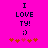 Bright pink background with dark blue text reading "I LOVE TY! :)" and five pixelated hearts below, two of which are red.