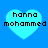 Four light blue heart shapes on a solid blue background, each containing black pixelated text reading "hanna mohammed" in two lines.