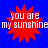 Red starburst shape with white text "you are my sunshine" on solid blue background, repeated in four identical