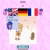 Pixelated image with pink background showing a figure holding multiple flags including Germany and France, wearing light blue top and brown pants.