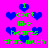 Pixelated text and blue hearts on a bright pink background with green text reading "I don't like hearts that much" in multiple arrangements.