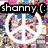 A pixelated icon with a black banner displaying 'shanny' in white block letters above a stylized anime character's face on a multicolored background.