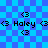 Pixelated blue checkered background with repeated 'Haley' text and '<3' symbols in black, arranged in two identical horizontal