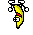 Pixelated banana character with red headband, white eyes, and black limbs in six distinct poses on gray background.