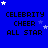 Blue background with white and light blue stars, displaying 'CELEBRITY CHEER ALL STAR' text in black pixelated font across multiple repeated sections.