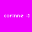 Pixelated text and white rectangles on a solid magenta background, with repeated 'corinne :]' phrases in different positions across frames.