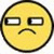 Two identical yellow circular faces with downturned mouths and rectangular eyes, positioned side-by-side on a white background.