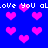 Pixelated blue background with pink hearts and repeating white text 'love You aLove' in retro font.