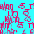 Pixelated red text and symbols repeat across cyan background with pink rectangular overlays, forming a dense pattern.