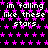 Pixelated text repeats 'im falling like these stars' over a black background with pink star patterns, featuring a gray rectangular overlay in the bottom-right corner.