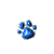 Four blue paw print icons arranged in a on a gray background, each with distinct pixelated shapes and varying sizes