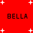 Red background with white starbursts and four instances of the word BELLA in black pixelated text.