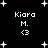 Black background with white star shapes scattered across it, displaying four identical text blocks reading "Kiara M. <3" in pixelated font.