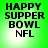 Green background with black text reading HAPPY SUPPER BOWL NFL, four identical arranged in a , each showing the same text with slight variations in brightness