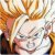 Pixelated static image of a smiling figure with light hair and dark clothing against a warm-toned background with orange and brown hues.